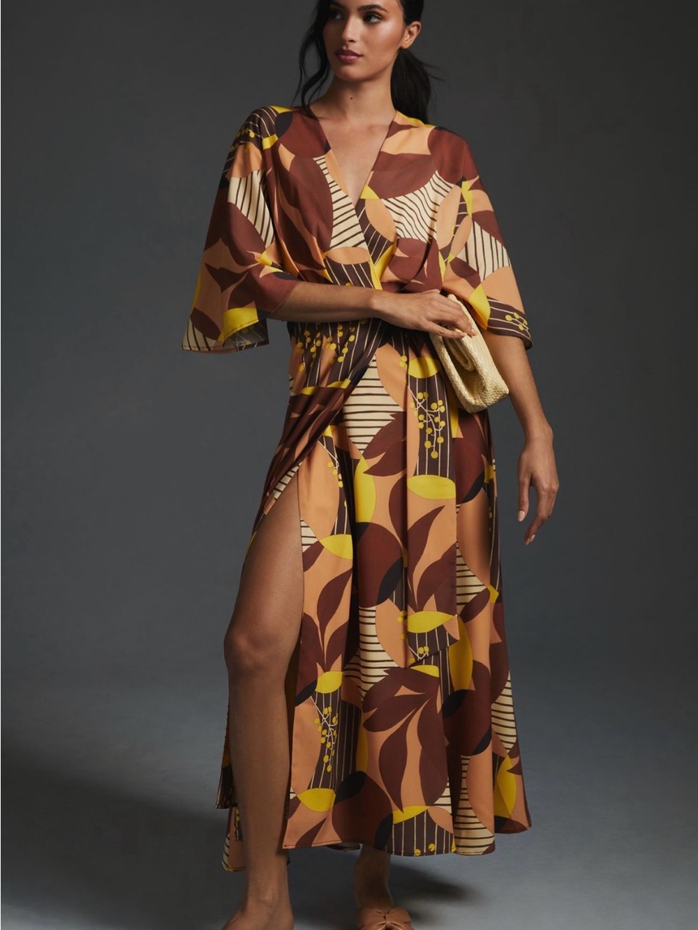 Hutch Deep-V Printed Dress - Retro Floral Wrap Maxi